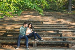 Diana Weigel '11 met her husband sophomore year moving into Marshall Hall. This shot of them in the Amphitheatre was among their engagement photos.