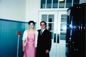 Greg Sdeo and wife Kimberly Pelkey Sdeo met, thanks to Matthew T. Easthammet, and married in 2007. Here they are shown in Mercer Hall before a semi-formal cance in 2002.