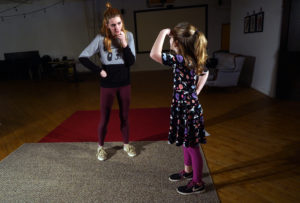 Theatre major Victoria Fortune is among UMW students teaching community theatre workshops to area children. Photo by Suzanne Rossi.