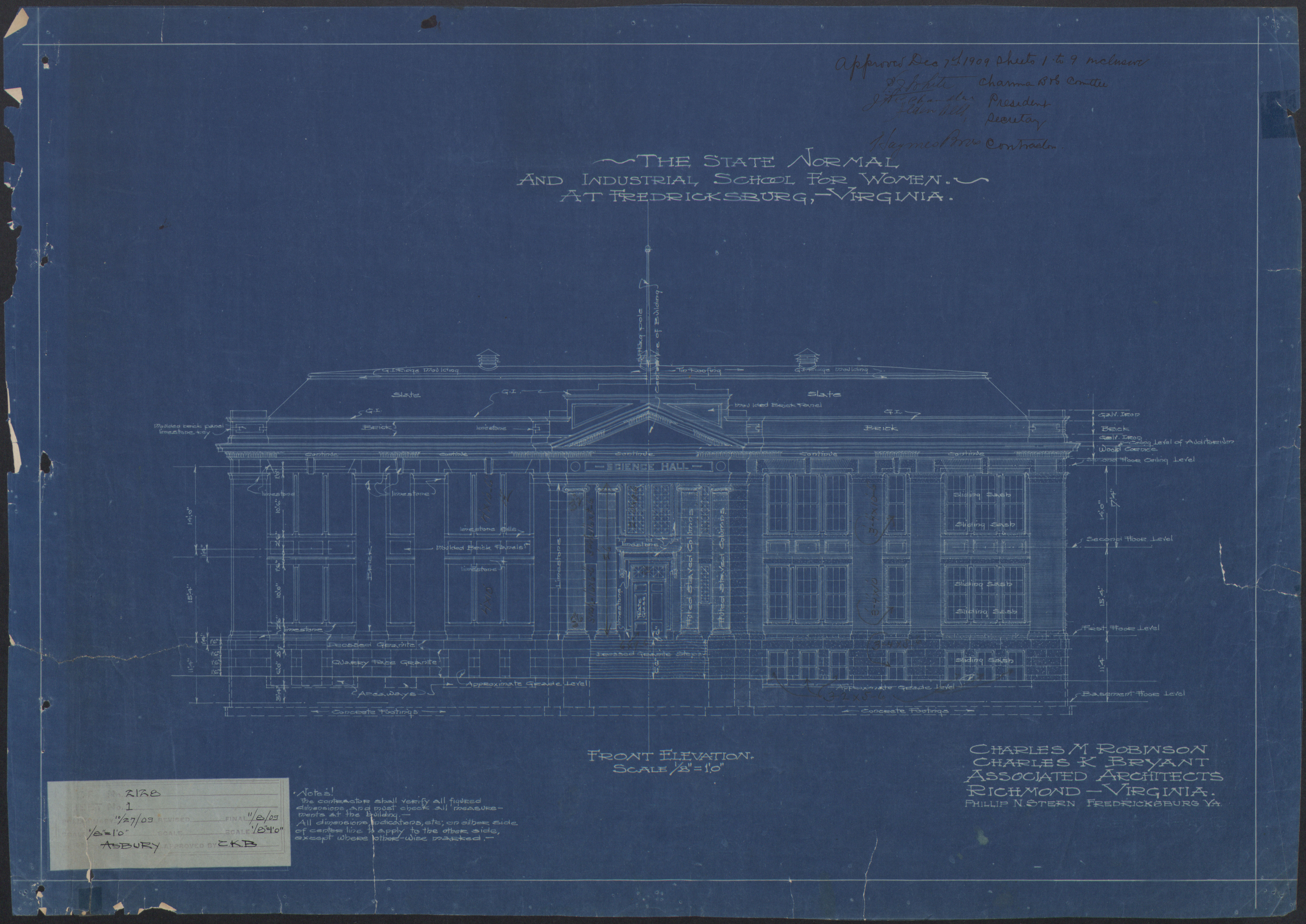 The cutline should be: Monroe Hall was the first academic building at the State Normal and Industrial School. This blueprint is from 1909. Courtesy of the University Archives.