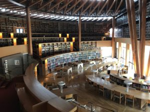 The library at Akita International University. Cedar is the primary building material.