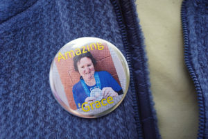 Well-wishers donned 'Amazing Grace' buttons to show their affection for the three-time Special Olympian.