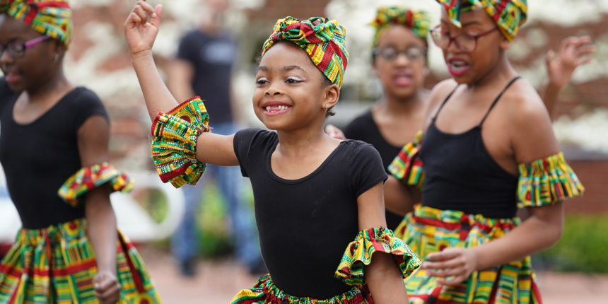 The JNJ Dance Expression group performed a West African dance number in front of Lee Hall on the UMW campus during the 29th Multicultural Fair.