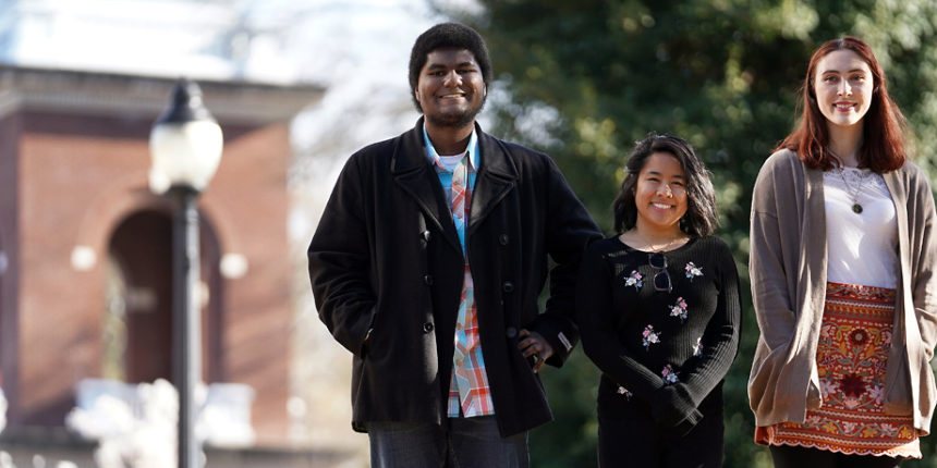 Class of 2020 students Rahi Taylor, Kaitlin Viloria and Tess Darroch are the first to participate in UMW's new bilateral exchange program at Akita International University in Japan. Photo by Suzanne Rossi.