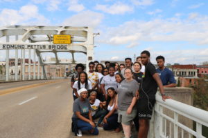 JFMC's staff said that impactful experiences like the Social Justice Fall Break Trip help students connect the dots between past and present-day civil rights struggles. The inaugural trip in 2017 took the UMW group to Selma, Alabama, where they crossed the Edmund Pettus Bridge, site of the brutal 1965 Bloody Sunday police attack against civil rights protestors. Photo provided by JFMC.