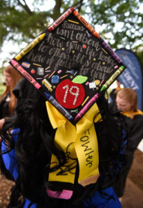 Ashley Fowler from Fredericksburg shows off her decorated mortarboard.