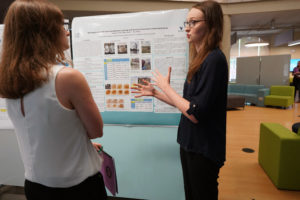 UMW student Catherine Crowell explains her research on trace contaminant leahing and the toxicity of coal ash. The 10-week Summer Science Institute allows students to work for hours per day on their research. Photos by Suzanne Carr Rossi.