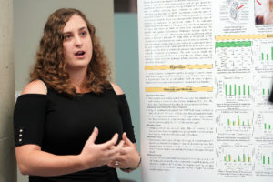 UMW student Mary Hoffman presents her project - The Impact of Sulfoxaflor on the Physiology, Pulmonary Function and Behavior of Daphnia magna. Photos by Suzanne Carr Rossi.