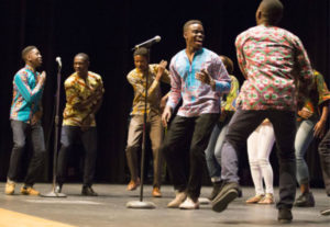 Members of the UBUMWE Burundian Youth Choir perform at Fredericksburg's Martin Luther King Jr. Day Celebration at James Monroe High School in 2018. Photo by Mike Morones.