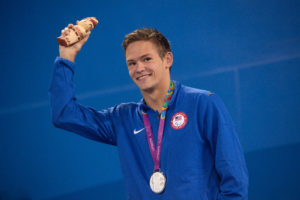 Joey Peppersack '21 won a silver medal for the men’s 100-meter backstroke on Sunday, August 25 at the Lima 2019 Parapan American Games. Photo by Mark Reis.