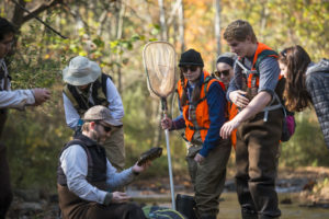 SMSC students learn about wood turtle sampling and conservation biology with Smithsonian scientists and Mason faculty. SMSC will hold six seats for UMW students starting in fall 2020. Photo by Evan Cantwell/George Mason University.