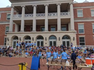 UMW students gather in front of the University Center Saturday morning before heading to service projects throughout the Fredericksburg community. 