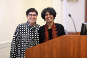 WGST's founding director Allyson Poska (L) with the program's current director, Surupa Gupta (R). Photo by Karen Pearlman.