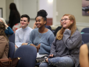 UMW students listen as Women's and Gender Studies faculty and alums gather together to celebrate the program's 10th anniversary. Photo by Karen Pearlman. 