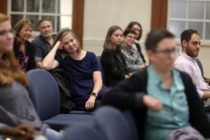 UMW students, current and retired faculty members, and administration gathered to celebrate WGST's 10th anniversary. Photo by Karen Pearlman.