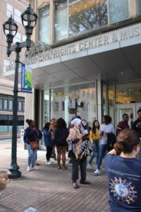 The UMW group visited the International Civil Rights Center & Museum in Greensboro, North Carolina, home to the Woolworth's lunch counter where four African American college students staged a sit-in in 1960 to protest segregation. Photo by Lynda Allen.