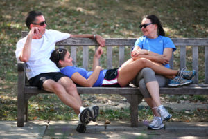Lounging on Campus Walk benches or Ball Circle Adirondack chairs, parents take advantage of Family Weekend to catch up with their college students. Photo by Norm Shafer.