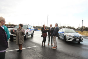 Fredericksburg Mayor Mary Katherine Greenlaw, UMW President Troy Paion and Interim Athletic Director Patrick Catullo chat after Friday's ribbon cutting. Photo by Karen Pearlman.