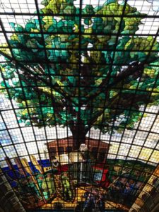 Stained glass ceiling in El Museo de Euskal Herria. Photo courtesy of Bobby Leytham.