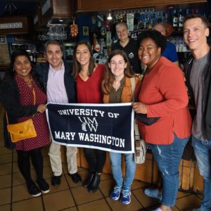 Earlier this spring, Leytham (far right) had the opportunity to reconnect with Professor Sainz (second from left) and current UMW students, as well as fellow Mary Washington alumni who are completing graduate studies or working full-time in Bilbao. Photo courtesy of Jose Sainz. 