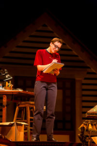 Olivia Whicheloe plays Alison Bechdel as an adult in 'Fun Home.' Weaving back and forth through childhood, college and adulthood, the musical explores Bechdel’s relationship with her father, a closeted gay man, and how she processes his death, which happens shortly after she comes out as a lesbian. Photo by Geoff Greene.