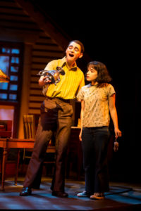 In UMW Theatre's new production of 'Fun Home,' junior Madison Neilson plays graphic novelist Alison Bechdel at age 10, while local actor Max Kingston plays her father, Bruce. The musical explores the protagonist's complicated relationships with her parents. Photo by Geoff Greene.