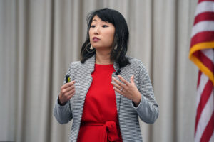 Cosmo Fujiyama, who owns a consulting firm in education design, served as the keynote speaker at the 26th annual Women's Leadership Colloquium @ UMW. Photo by Suzanne Carr Rossi.