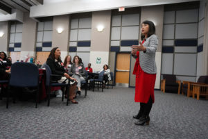 Fujiyama, who began Students Helping Honduras with brother Shin Fujiyama '07, asked Colloquium participants to think about what has been bringing them joy. Photos by Suzanne Carr Rossi.