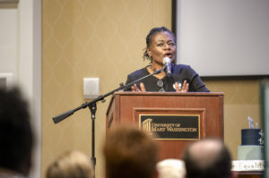 Vice President for Equity and Access and Chief Diversity Officer Sabrina Johnson spoke about the legacy of civil rights pioneer and former Mary Washington history professor, Dr. James L. Farmer Jr. Photo by Tom Rothenberg.