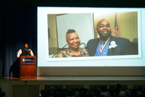 During his presentation, Robinson shared professional and personal photos, including this one of his mother, who he calls his "inspiration." Photos by Suzanne Carr Rossi.