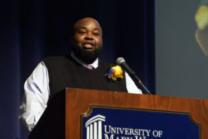 National Teacher of the Year Rodney Robinson spoke about his quest to bring equity to the classroom last night at UMW's Dodd Auditorium. Photos by Suzanne Carr Rossi.