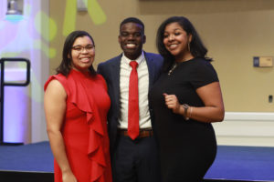 From left to right, UMW junior Mandy Byrd, who serves the University's NAACP chapter in a technical capacity, poses with Nehemia Abel, winner of this year's Citizenship Award for Diversity Leadership, and UMW NAACP chapter president Brianna "Breezy" Reaves. Photo by Karen Pearlman.