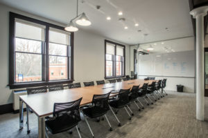 The Willard Hall renovation included this 16-seat seminar room and other modern amenities. Photo by Craig Hutson, Kjellstrom and Lee Construction.