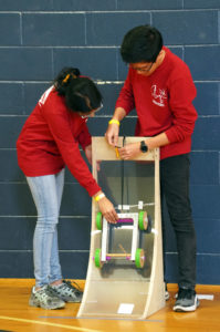 Auvai Ramalingam (left) and Chris Kang of McLean High School were among more than 600 middle- and high-schoolers who took part in the Virginia Science Olympiad at UMW this weekend. Photos by Suzanne Carr Rossi.