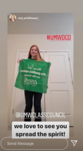 UMW Senior Teagan Sullivan shows her school spirit on Instagram. Members of Senior Class Council made videos and graphics to get Eagle pride flowing during UMW's longstanding Devil Goat Day tradition, where seniors and sophomores compete with juniors and freshmen.