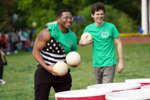 Students play a game of giant cup-pong at the 2019 Devil Goat Day event. Photo by Suzanne Carr Rossi.