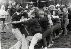 Students engage in a game of tug-of-war during Devil Goat Day in 1979. Photo courtesy of Simpson Library Special Collections.