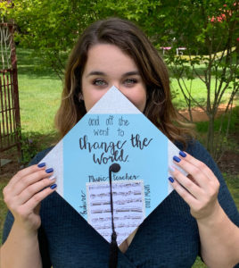 2020 graduate Ashley Czzowitz, an aspiring music teacher, shows off her decorated mortarboard. Photo courtesy of Lyndsey Czzowitz.