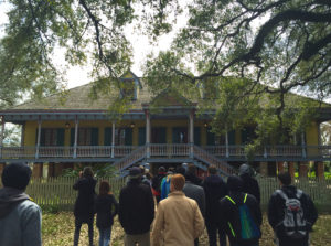 A group enters Louisiana's Laura Plantation, among the sites where researchers used narrative mapping to document more than 170 tours. Results from this Creole plantation on the Mississippi River and from Virginia’s Berkeley Plantation were published in an article in the 'Journal of Heritage Tourism' that won the prestigious Zumkehr Prize for Scholarship in Public Memory. UMW Professor of Geography Steve Hanna was the lead author.