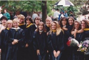 "My favorite thing about my time at Mary Washington was the friendships I made," said Shepherd, seen here at her 1994 graduation (fifth from right). "I still keep in touch with friends and former roommates and swim teammates."