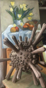 “I try to make it look as disgusting and nasty as I can, because that’s what it really is,” Mendoza said of his novel coronavirus sculptures. “But when you try to make it look so gross, it ends up beautiful.” Photo Credit: Hadrian Mendoza.