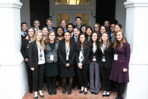 Ulmschneider (back row, right) with the 2019-20 "We The People" team. Students at Maggie L. Walker Governor's School must audition for admission, and participants prepare for state and national competitions that simulate congressional hearings.