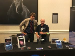 Morris is seen here with Hubble engineer Russ Werneth at an outreach event. Morris sorted through many hours of NASA footage, and did his own original interviews with scientists and astronauts, to create a 50-minute documentary in recognition of the Hubble Space Telescope's 30th anniversary. Photo courtesy of Paul Morris.