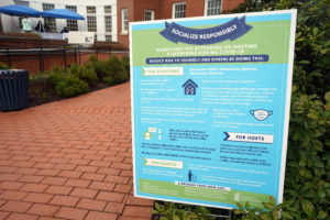Signs across campus remind students to follow guidelines, such as "MMDC" - monitoring, masking, cleaning and distancing. Photo by Suzanne Rossi.