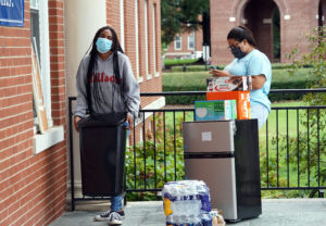 This year's Mary Washington Move-In event looked much like those in year's past, with students moving mini-friges and food supplies into residence halls. UMW administrators are counting on everyone in the University community to follow social distancing and other rules put in place due to COVID-19. Photo by Suzanne Rossi.
