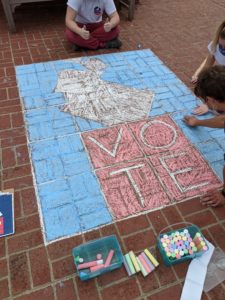 For Vote Early Day on Oct. 24, Mary Washington students chalked Campus Walk with messages encouraging their peers to cast their ballots. Photo provided by the Center for Community Engagement.