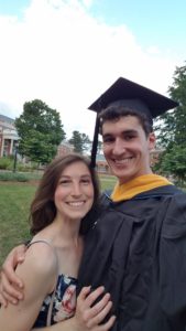 Caroline Deale attends John Bentley's graduation ceremony for the master's degree he earned in geospatial analysis at UMW in 2019.