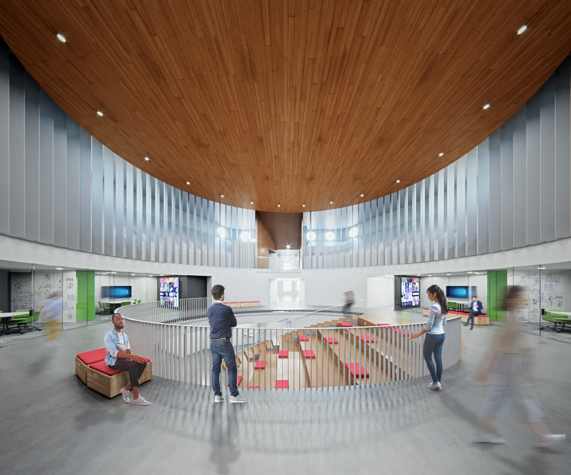 A two-story forum runs through the center. Rendering courtesy of Hanbury Architects.