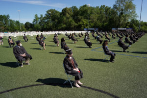 This year's Commencement ceremonies were moved from Ball Circle to the 11,000-square foot Campus Recreation Field to allow for social distancing. Photo by Suzanne Carr Rossi.