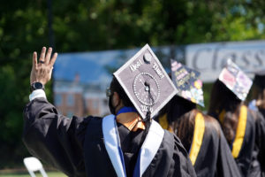 Colorful cords and decorated caps were on full display at UMW's Class of 2020 Commencement ceremonies. Photo by Suzanne Carr Rossi.